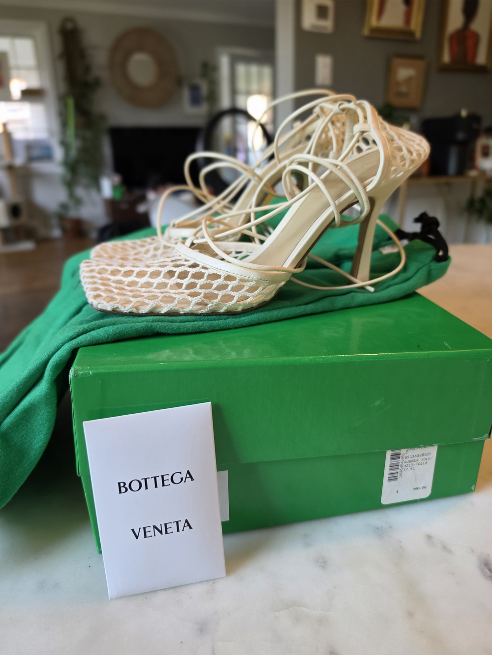 Bottega Veneta White Fishnet Lace-Up Stiletto Heels Size 7.5 - Picture 3 of 16